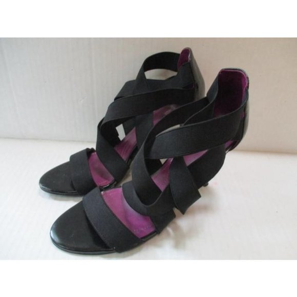 *Tahari Black Strappy Criss -Cross Open Toe Heels - Picture 2 of 8